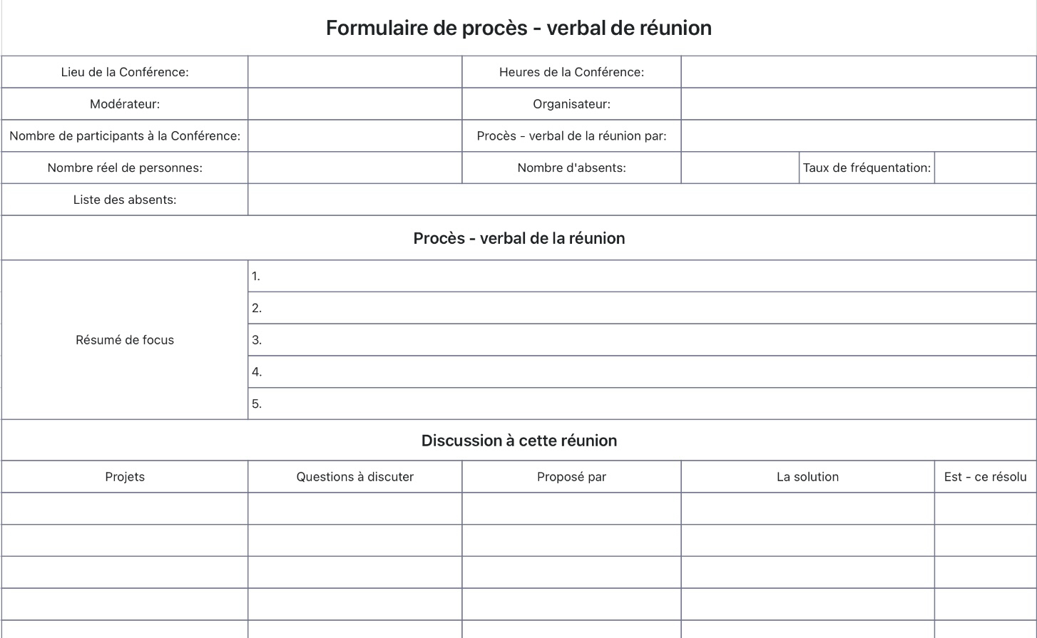 Formulaire de procès - verbal de réunion